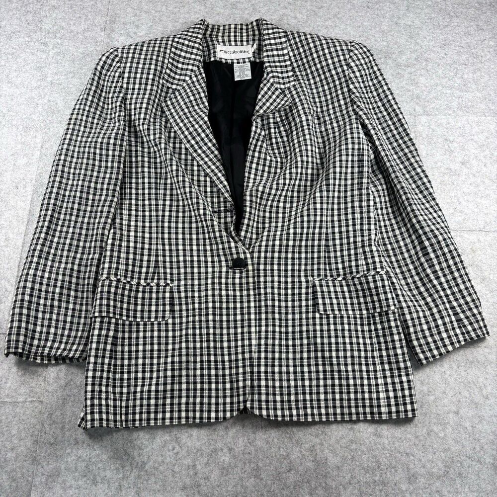 Vintage JH Collectibles Black & White Gingham Blazer Jacket Coat Womens Size 10